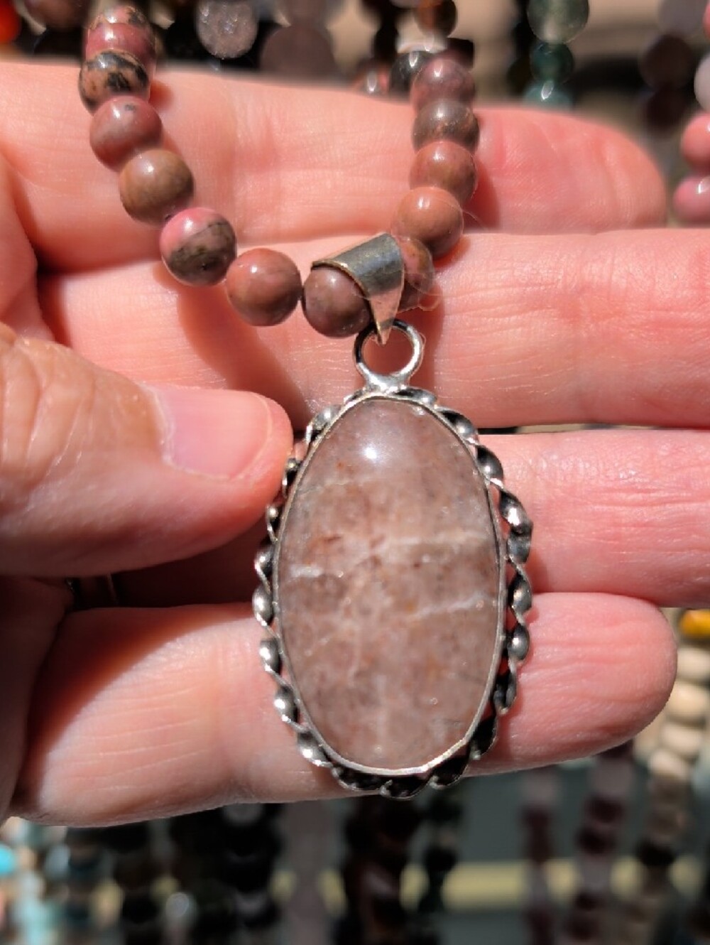 Beaded Pink Gemstone Pendant Necklace - Elegant Women's Jewelry - Picture 3 of 4
